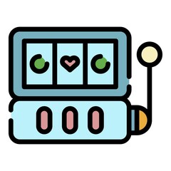 Poster - Casino slot addiction icon. Outline casino slot addiction vector icon color flat isolated