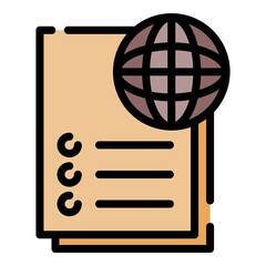 Poster - Globe and documents icon. Outline globe and documents vector icon color flat isolated