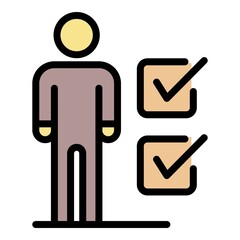 Poster - Human figure and checkboxes icon. Outline human figure and checkboxes vector icon color flat isolated