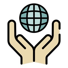 Poster - Support palm globe icon. Outline support palm globe vector icon color flat isolated