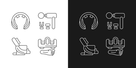 Poster - Vibrating massagers linear icons set for dark and light mode. Massage chair. Body treatment and recreation. Customizable thin line symbols. Isolated vector outline illustrations. Editable stroke