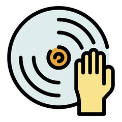 Poster - Hand on disk icon. Outline hand on disk vector icon color flat isolated