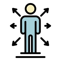 Poster - Human and arrows icon. Outline human and arrows vector icon color flat isolated