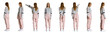 © master1305 - Collage of a young woman, girl wearing casual clothes standing isolated over white background. Profile, front and back view of female model