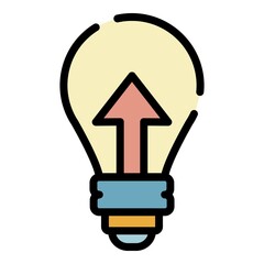 Poster - Up arrow in light bulb icon. Outline up arrow in light bulb vector icon color flat isolated