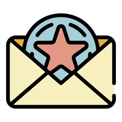 Poster - Rating star in the envelope icon. Outline rating star in the envelope vector icon color flat isolated