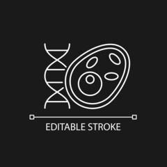 Sticker - Biology white linear icon for dark theme. Stydying of various life processes, organisms. Thin line customizable illustration. Isolated vector contour symbol for night mode. Editable stroke