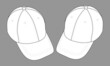 Blank white baseball cap template vector on gray background, perspective view.