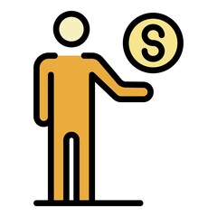 Poster - Man and coin icon. Outline man and coin vector icon color flat isolated
