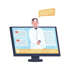 Poster - Computer with doctor call semi flat color vector object