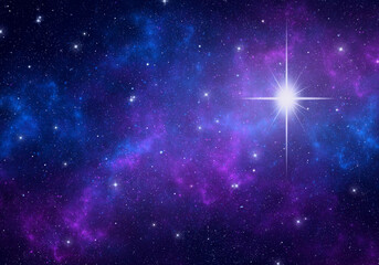 Wall Mural - Christmas star glowing in night sky. Nebula and stars in space background.