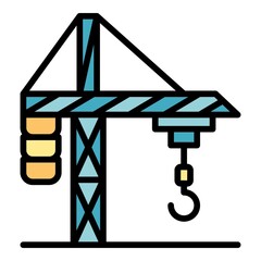 Canvas Print - City crane building icon. Outline city crane building vector icon color flat isolated