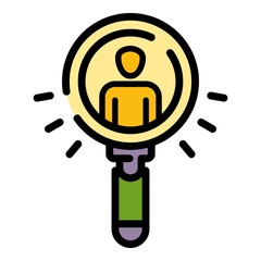 Sticker - Search man under magnify glass icon. Outline search man under magnify glass vector icon color flat isolated