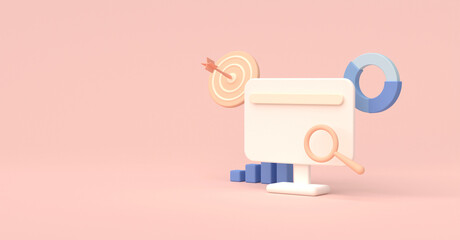 SEO Optimization, web analytics and seo marketing concept. 3d rendering