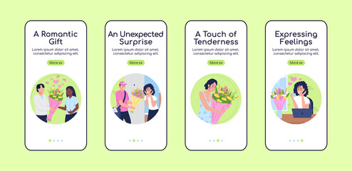 Poster - flower shop service onboarding mobile app screen flat vector template