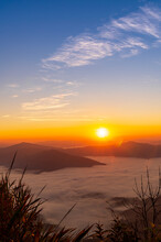 Sunrise / Sunset Landscape Of The Mountain And Sea Of Mist In Winter Sunrise View From Top Of Doi Pha Tang Mountain , Chiang Rai, Thailand