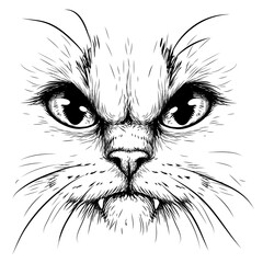 Wall Mural - cat. creative design. graphic portrait of a angry cat in close-up on a white background. digital vec