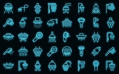 Wall Mural - Shower heads icon. Outline shower heads vector icon neon color on black