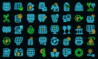Poster - Solar panels icons set outline vector. Invertor solar energy. Panels battery system