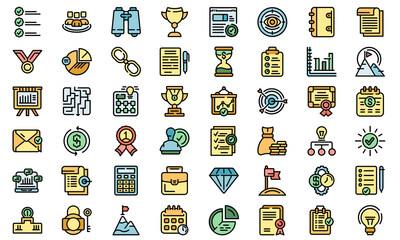Poster - Successful business icons set outline vector. Team solution. Work experience