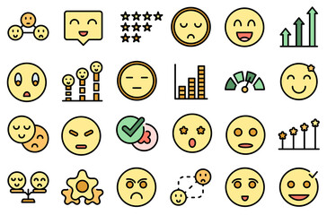 Sticker - Satisfaction level icons set outline vector. Customer smile. Good face