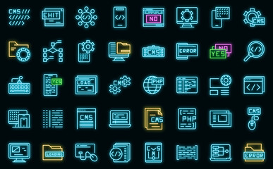 Poster - Cms development icons set outline vector. Data code. Design application