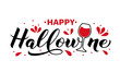 Funny Halloween pun quote. Happy Hallowine calligraphy lettering with glass of wine. Vector template for greeting card, banner, typography poster, party invitation, t-shirt, etc