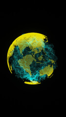 Wall Mural - Vertical digital hologram of a green-blue globe on a black background