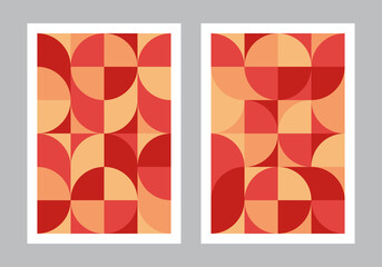 Wall Mural - abstract geometric pattern background. bauhaus style art. circle, semicircle, square shapes. red and