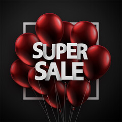 Wall Mural - Dark red balloons with super sale sign.