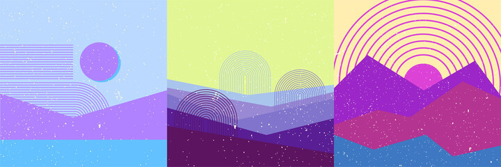 Wall Mural - collection of retro funky posters. collection of abstract template with landscape in style of mid ce