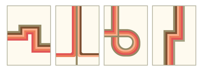 Wall Mural - collection of vintage posters. beautiful art with colorful lines of various shapes and thin frame. r