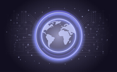 Poster - technological shell of earth concept. abstract lines of microchip for transmission of energy and inf