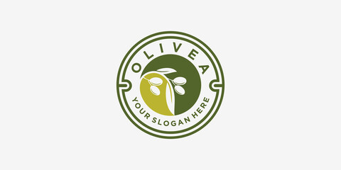 Olive oil logo with modern emblem line art style with combined leaf, water, olive branch and leaf drupe Premium Vector. Part 2