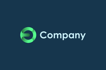 Poster - Abstract Initial Letter CEO Linked Logo. Green Circle Shape Origami Style isolated on Blue Background. Flat Vector Circular Logo Design Template Element for Business, Technology and Branding Logos.