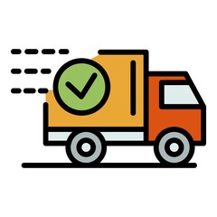 Poster - Food delivery truck icon. Outline food delivery truck vector icon color flat isolated