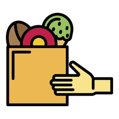 Poster - Fast food and hand icon. Outline fast food and hand vector icon color flat isolated