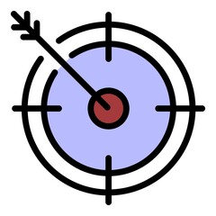 Poster - Arrow in target icon. Outline arrow in target vector icon color flat isolated