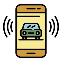 Poster - Car on smartphone screen icon. Outline car on smartphone screen vector icon color flat isolated