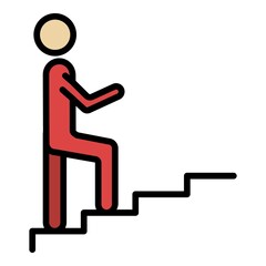 Poster - A man climbs the stairs icon. Outline a man climbs the stairs vector icon color flat isolated