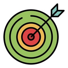 Poster - The arrow is right on target icon. Outline the arrow is right on target vector icon color flat isolated