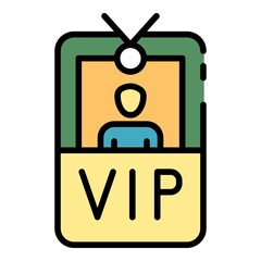 Poster - VIP badge with photo icon. Outline VIP badge with photo vector icon color flat isolated