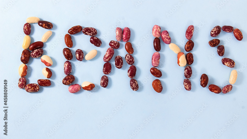 Ripe pod beans are moved to line up in the word BEANS. Stock Photo ...