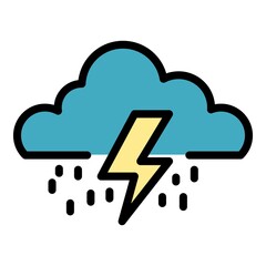 Poster - Thunderstorm cloud icon. Outline thunderstorm cloud vector icon color flat isolated