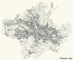 Wall Mural - Detailed navigation urban street roads map on vintage beige background of the Italian regional capital city of Florence, Italy