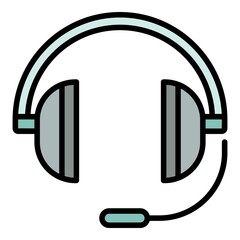 Poster - Headphone with microphone icon. Outline headphone with microphone vector icon color flat isolated