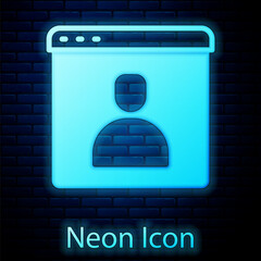 Poster - Glowing neon Create account screen icon isolated on brick wall background. Vector