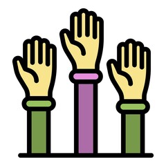 Canvas Print - Hands up icon. Outline hands up vector icon color flat isolated
