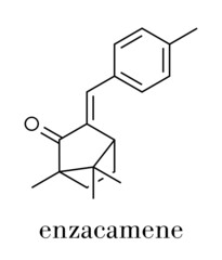 Sticker - Enzacamene sunscreen molecule (UV filter). Skeletal formula.