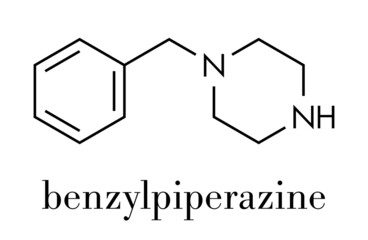 Sticker - Benzylpiperazine (BZP) recreational drug molecule. Skeletal formula.